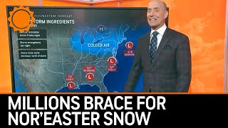 Millions Brace for Noreaster Snow  AccuWeather [upl. by Yartnoed]