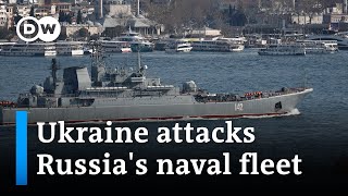 Ukraine claims fighter jets have destroyed a large Russian warship in Crimea  DW News [upl. by Solrac785]