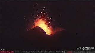 Nov 19 2023 night Strombolian eruptions from Etna volcano [upl. by Ecargyram]