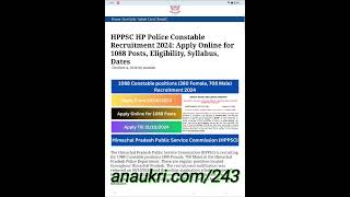 HPPSC HP Police Constable Recruitment 2024Apply Online for 1088 posts [upl. by Grange601]