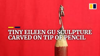 Tiny Eileen Gu sculpture carved on tip of pencil by Chinese artist [upl. by Ereynihc]