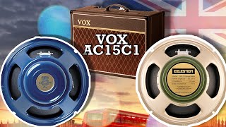 VOX AC15  Celestion Alnico Blue vs Ceramic Greenback  Speaker Comparison [upl. by Derwin]