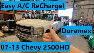 How To ReCharge AC Chevy 2500HD Duramax Diesel  GMC Sierra 2500HD 3500HD 07 08 09 10 11 12 13 [upl. by Snider92]