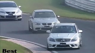 Best Motoring Battle BMW M3 VS Mercedes C63AMG VS Lexus ISF VS Skyline 350GT RUS [upl. by Amary]