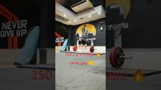 250kg ×4reps 🔥Hook grip ✊ powerlifting deadlift [upl. by Llorre611]