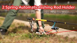 2 Spring Smart Fish Catcher Automatic fishing rod holder  auto tipup fish pole holder rack ground [upl. by Montagu168]