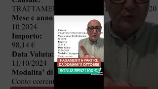 INPS PAGA 1110 BONUS 100 EURO IRPEF EX RENZI youtube letstalk youtubeshorts yes [upl. by Krahmer285]