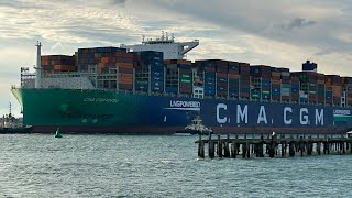 CMA CGM RIVOLI leaves gusty Southampton for Antwerp🇧🇪 [upl. by Ashling]