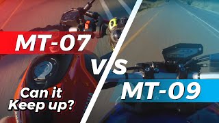 Yamaha MT07 VS MT09 Roll Racing [upl. by Ladnyc124]