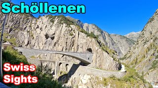 Schöllenen Schlucht Gorge Andermatt Devils Bridge Suworow Monument 4K [upl. by Ahseital]