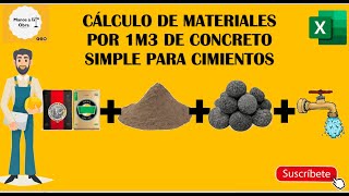 CÁLCULO DE MATERIALES PARA CIMIENTOS  CONCRETO SIMPLE  PLANTILLA Nº 08 [upl. by Zeena]