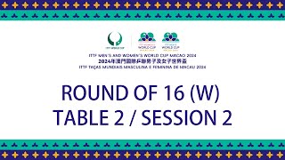 LIVE  T2  Round of 16  ITTF Mens and Womens World Cup Macao 2024  Session 2 W [upl. by Adniroc]