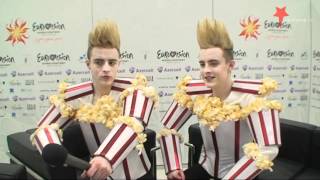 Interview Jedward Waterline  Ireland Eurovision 2012 in Baku [upl. by Aliemaj]