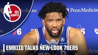 Joel Embiid at 2024 Media Day Newlook Philadelphia 76ers with Paul George health amp Olympics 🎤 [upl. by Enamart]