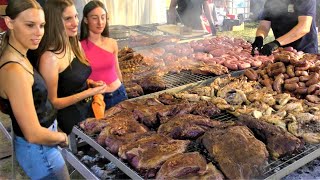 Italy Street Food Giant Fest Burgers Tbone Angus Grilled Meat Fiera dei Mangiari Mantova [upl. by Ardekahs]