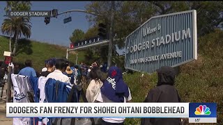 Dodgers fan frenzy for Shohei Ohtani bobblehead [upl. by Noelopan418]