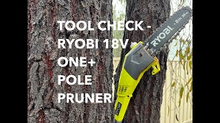 Tool Check  Ryobi Pole Pruner Saw 18 volt ONE range Demo [upl. by Ynatirb194]