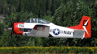 North American T28 Trojan Low FlyBy and Sideslip Landing [upl. by Iosep]