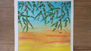 Landscape painting tutorial beautiful sunset scenery painting nature landscape drawing artwork [upl. by Yonina620]