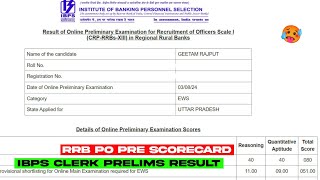 IBPS Clerk Pre Result amp RRB PO PRE SCORECARD ✅ [upl. by Itch283]