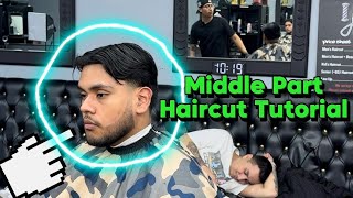 Slicked Back Haircut  Middle Part Haircut Tutorial  Fading Technique 30 Minutes or Less [upl. by Monica]