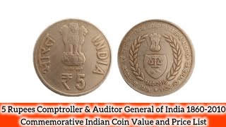 5 Rupees Comptroller amp Auditor General of India 18602010Commemorative Indian Coin Value ampPrice List [upl. by Sivrahc]