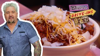 Guy Fieri Eats State Champ CHILI at The Diner in OK  Diners DriveIns and Dives  Food Network [upl. by Hartzel]