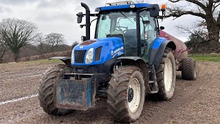 New Holland T6155 Slurry Tanking [upl. by Nittirb]