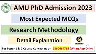 AMU PhD  Most Expected MCQs  Research Methodology  AMU PhD Entrance Exam 2023  AMU PhD Exam [upl. by Seena943]