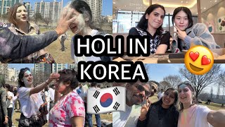 🇰🇷MY FIRST HOLI EVER  Korea vlog cherry blossom🥳🌸 [upl. by Miah505]