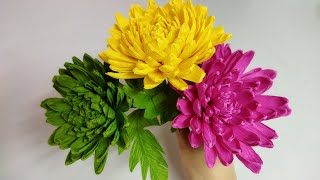 How To Make Chrysanthemum Flower From Crape Paper Membuat Bunga Chrysanthemum Dari Kertas Krep [upl. by Powers]