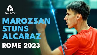 UPSET OF THE YEAR Fabian Marozsan STUNS Carlos Alcaraz  Rome 2023 Highlights [upl. by Ocirederf]