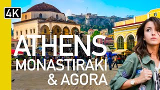 4K Athens Greece Monastiraki and Agora Cafes Walking Tour [upl. by Yhtommit]