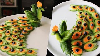 How to Make Yummy Cucumber Peacock  Cucumber Carving Garnish [upl. by Lisette99]