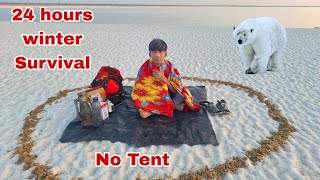 NO tent no sleeping bag  winter survival camping  24 hours challage  camping videos [upl. by Prudie]