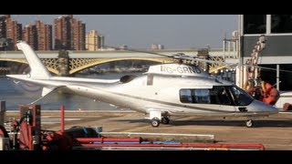 Impressive landing Agusta A109S at London Heliport taxi refuelling and stay at Verta Hotel [upl. by Ahcsim]