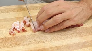 How to Cut Bacon into Lardons  Bacon to Lardons  Cooking with Bacon [upl. by Lanford891]