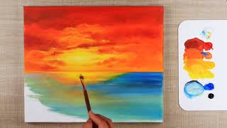 Acrylic painting tutorial  Colorful painting Canvas  Sunset painting 🎨 colourful canvas [upl. by Oniger]