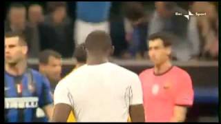 Inter Barcellona 3  1 FinaleBalotelli butta a terra la maglia dellInter [upl. by Zerk125]