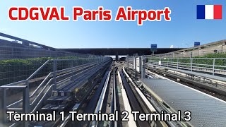 Travel by train CDGVAL Paris Airport Terminal 1 2 3 [upl. by Kcim]