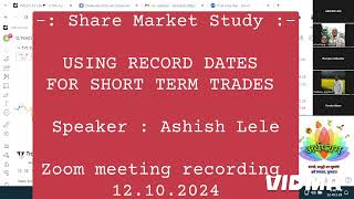 How to Use Record Dates For Short Term Trades Speaker  Ashish Lele 121024 [upl. by Nivlad]