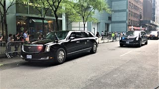 United States President Trump Presidential Motorcade With The Brand New Beast Limo In New York City [upl. by Riatsala]