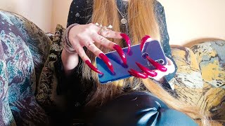 ASMR nails Vera long red sharp nails tapping scratching telefon [upl. by Ynnav]