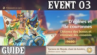 EVENT 3  DÉpines et de couronnes  Épreuve de Wayob Chant de Lumière  GUIDE  Genshin Impact 50 [upl. by Hanway497]