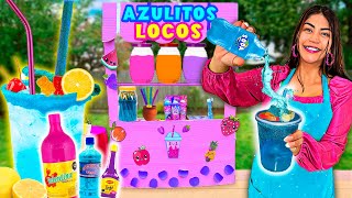 🩵 Mi Puesto de Azulitos Locos 🤪 BEBIDAS de COLORES con GLITER COMESTIBLE 🍊🍇🍓Conny Changarros [upl. by Depoliti2]