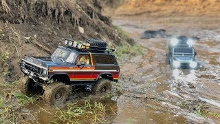 Traxxas TRX4 Ford Bronco and Defender long muddy trail [upl. by Franz]