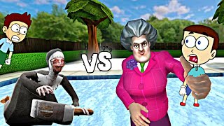 Evil Nun vs Scary Teacher 3D  Shiva and Kanzo Gameplay [upl. by Ahsenat]