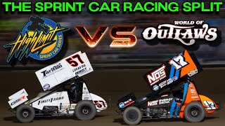 The Sprint Car Racing Split Of 2024 World Of Outlaws Vs High Limit Racing [upl. by Ahseekat]