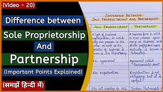 Difference Between Sole Proprietorship And Partnership In Hindi  Business Organisation [upl. by Schach]