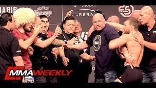 UFC 229 Khabib vs Conor McGregor Ceremonial WeighIn Comes to Blows [upl. by Maillil]